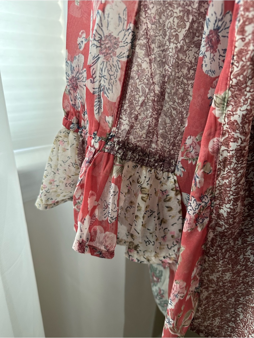 NWOT Young Threads Floral Patchwork Button-Front Blouse - Pink Multi - Picture 4 of 7